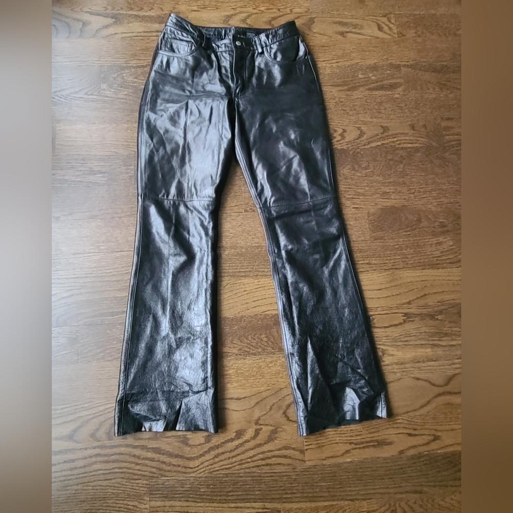Vintage Express Black Leather Pants Women's size 5/6 Raw Hem , lined